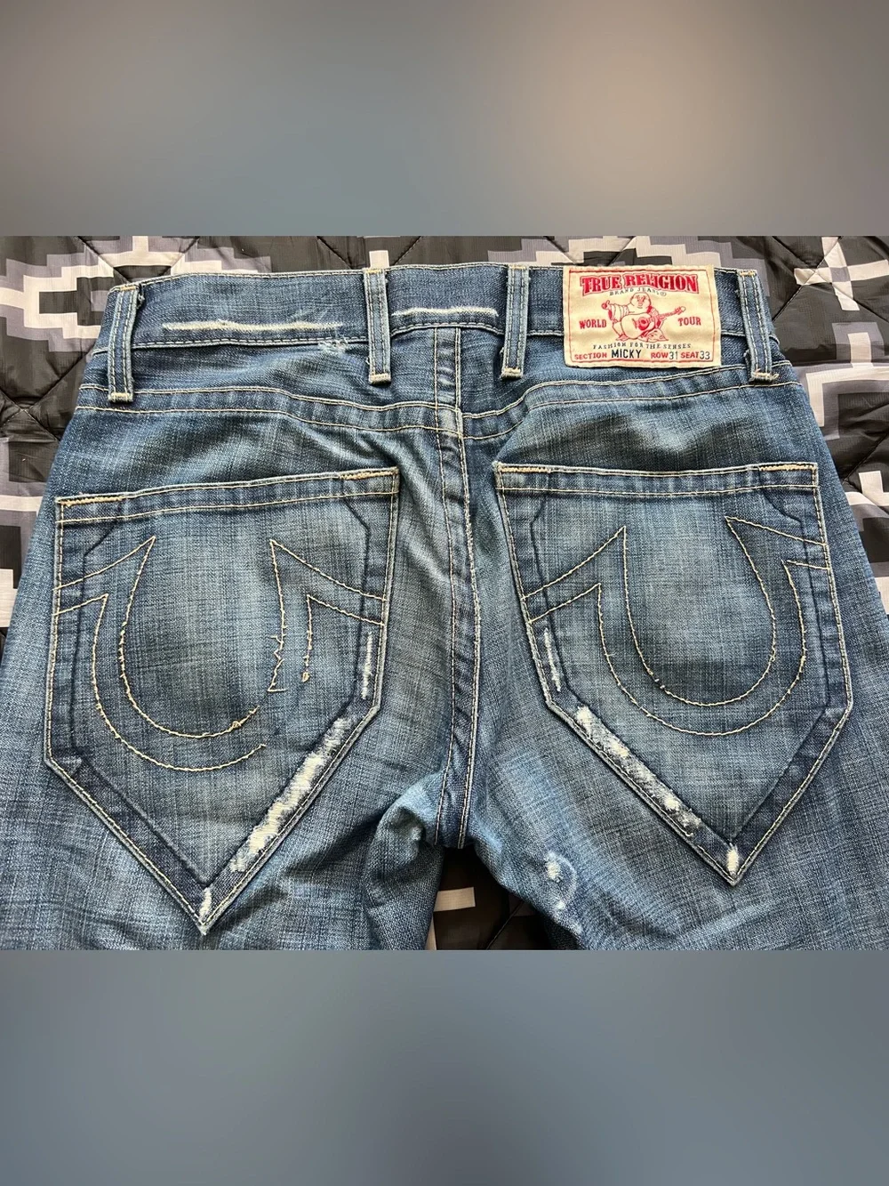 ALTERED True Religion Men’s Blue Washed Back-Pocket Micky Jeans